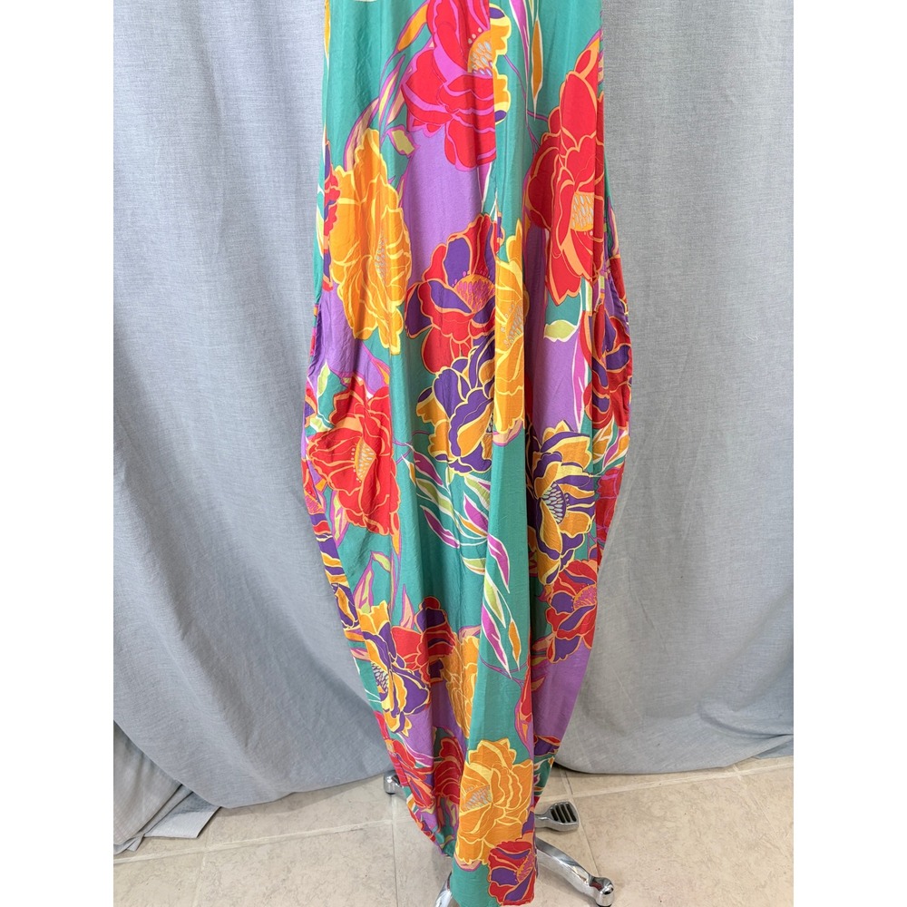 Millibon USA Floral Cocoon Dress Balloon Hem Sleeveless Oversized M Resortwear - Picture 3 of 12